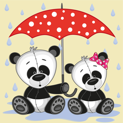 Cute animals and umbrella cartoon vector 13