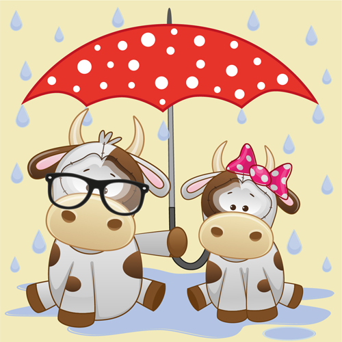 Cute animals and umbrella cartoon vector 19