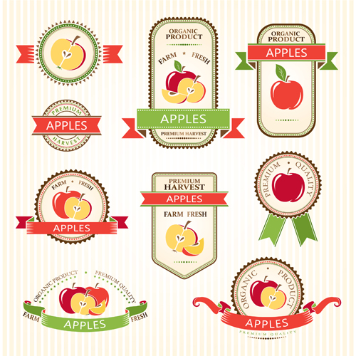 Delicate fruits labels vector material set 08