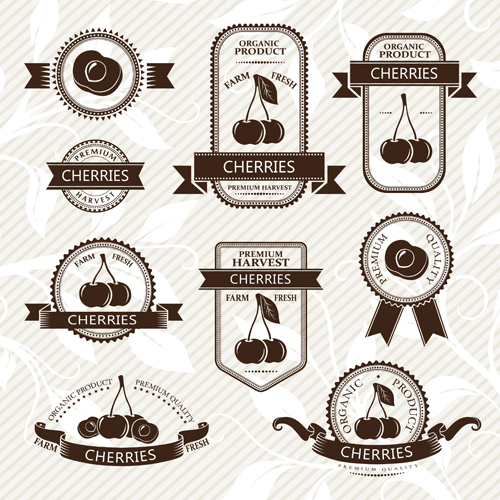 Delicate fruits labels vector material set 20
