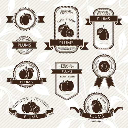 Delicate fruits labels vector material set 22