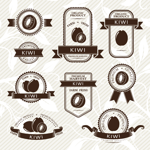 Delicate fruits labels vector material set 23