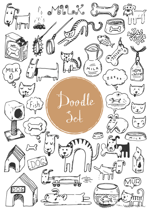 Doodle material vector set 07