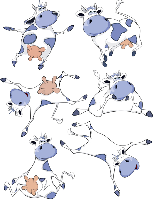 Funny dairy cow vectors set