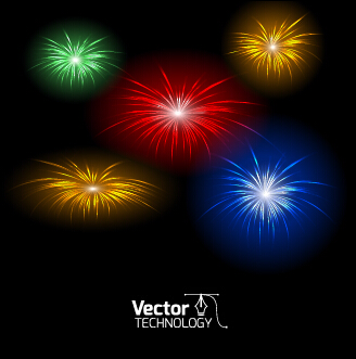 Multicolor fireworks exploding background vector 03