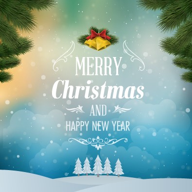Pine needles with bell christmas background vector 02