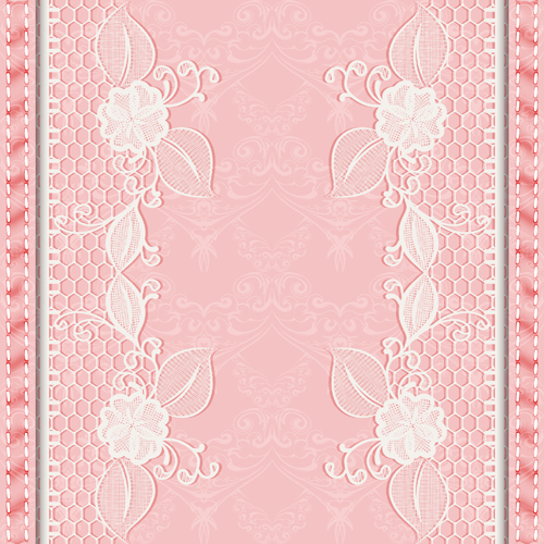 Pink background with white Lace vector material 03