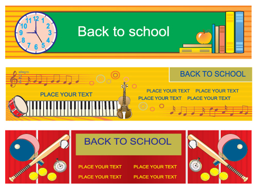 Set of School elements banners vector 01
