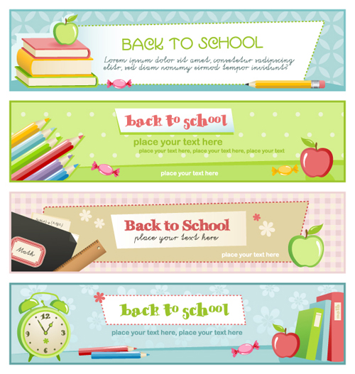Set of School elements banners vector 02