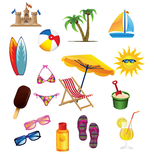 Set of Summer seashore elements vector 02