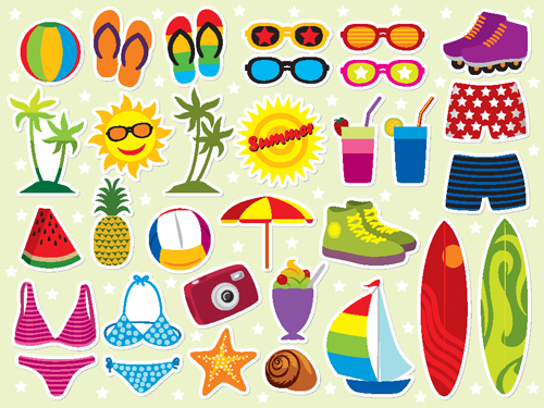Set of Summer seashore elements vector 04
