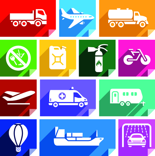 Various transport icons set vector 06