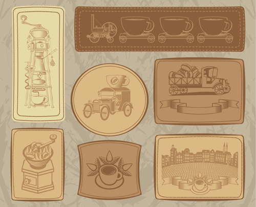 Vintage coffee cards with labels vector set 01