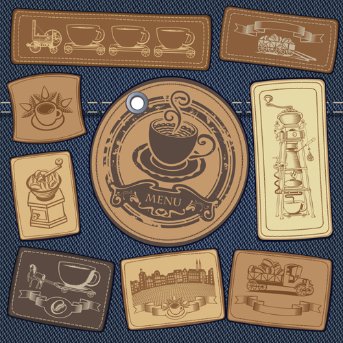 Vintage coffee cards with labels vector set 02