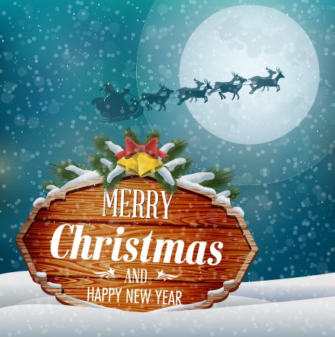Wooden christmas label and winter background vector 04