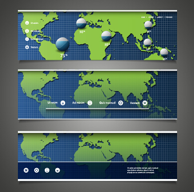 World maps and modern banners vector 01