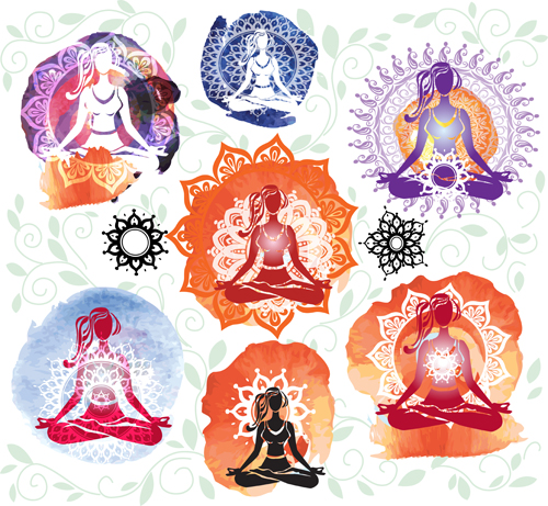 Yoga with floral pattern vector material