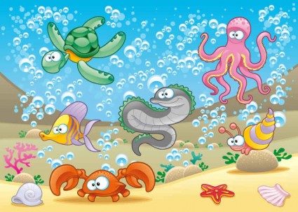 marine cartoon background animals 