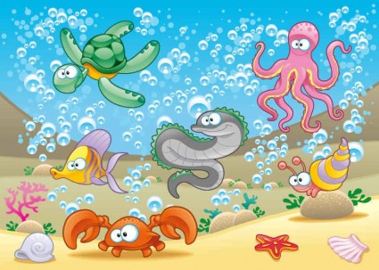 Cartoon marine animals background vectors 02 Cartoon marine animals background vectors 02