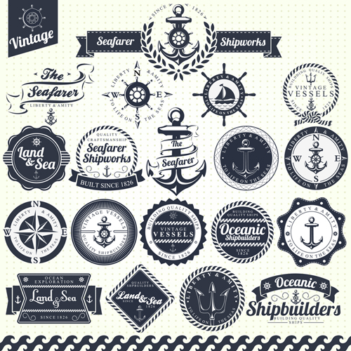 Set of Nautical labels vector 06