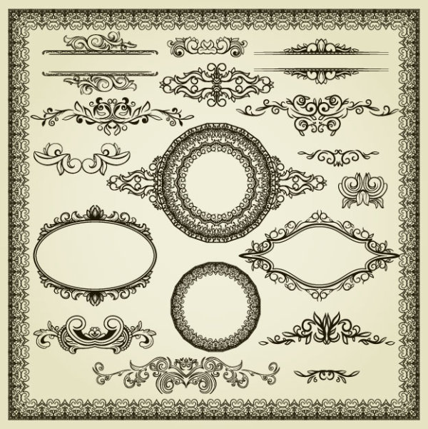 Vintage Style Frames and Borders vector set 01
