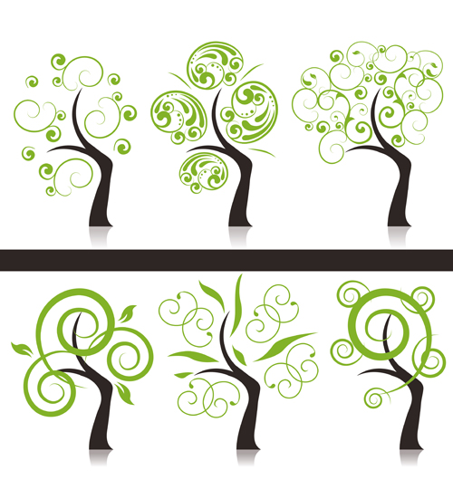 Abstract tree design vector set 01