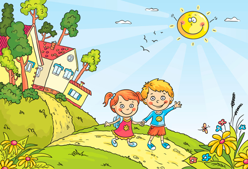 Cartoon landscape hand drawn vectors 05