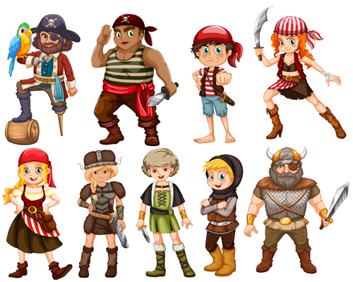 Cartoon pirate design vectors set 02