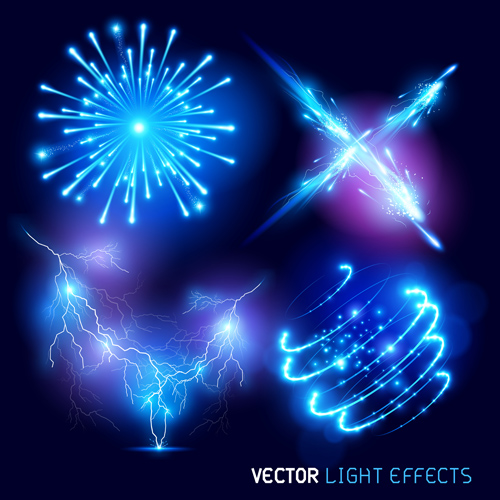 Colored light special effects vectors set 03