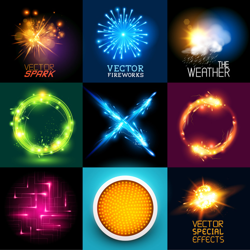 Colored light special effects vectors set 04
