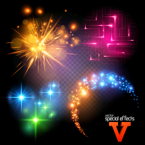 Colored light special effects vectors set 05
