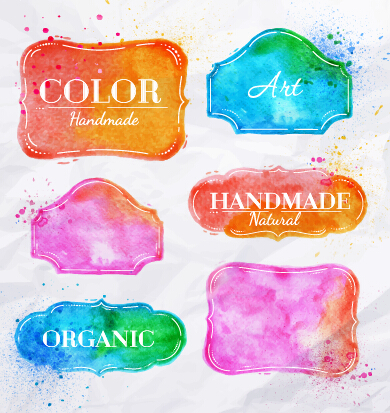 watercolor labels vector material 01 Creative watercolor labels vector material 01
