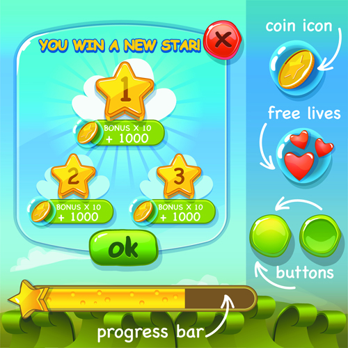 e button and other design elements 04 Cute game button and other design elements 04