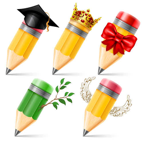 Cute pen icons vector set 04