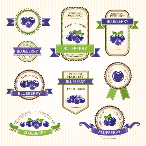 Delicate fruits labels vector material set 02