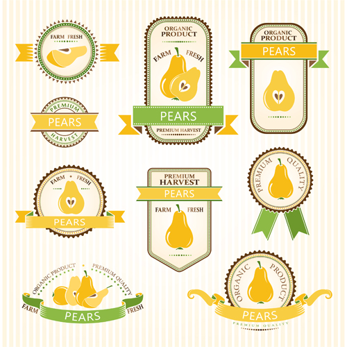 Delicate fruits labels vector material set 12