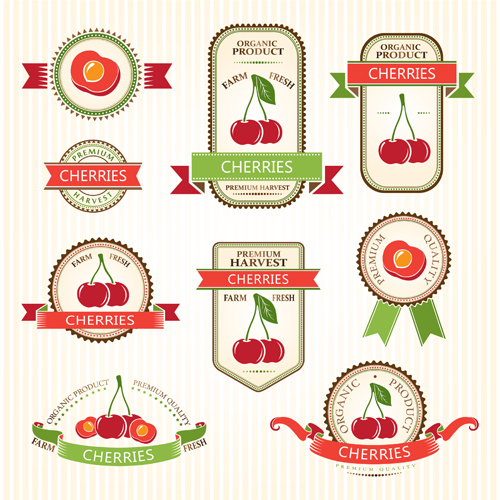 Delicate fruits labels vector material set 14