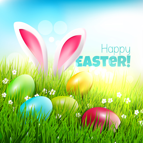 Easter egg with grass background art vector 02