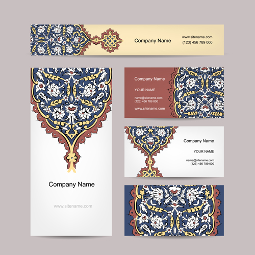Floral style business cards kit vector 01