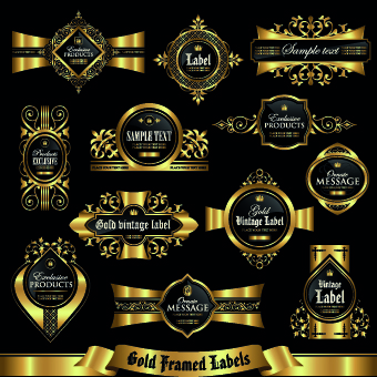 Luxury gold labels vector graphics set 04