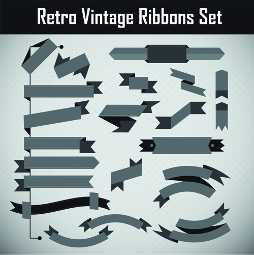 Gray retor ribbon vector material set 01