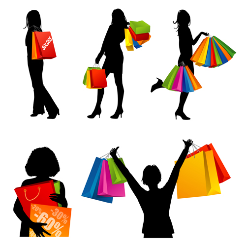 drawing shopping girls vector set 03 Hand drawing shopping girls vector set 03