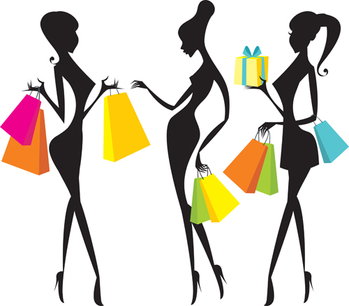 drawing shopping girls vector set 04 Hand drawing shopping girls vector set 04