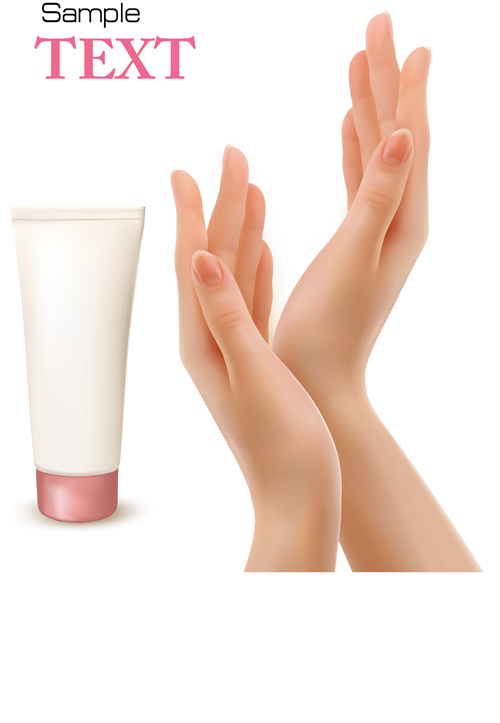 Hands with cosmetic creative vector background