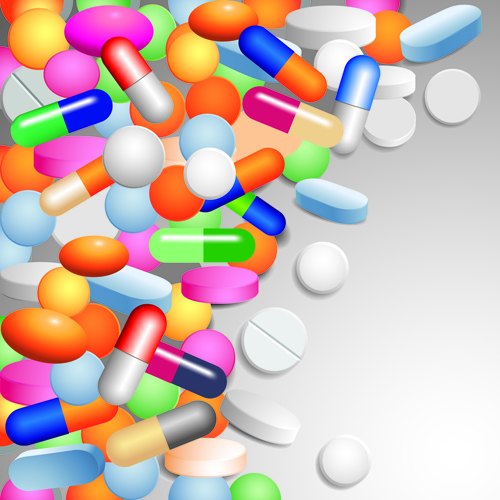 Medical tablets with capsules background vector 02