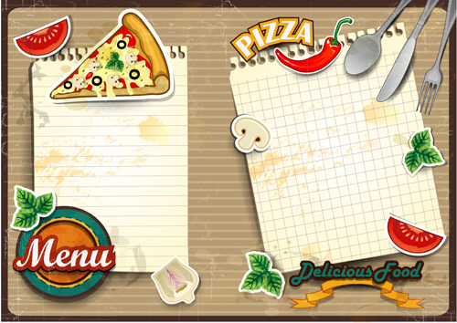 Menu and pizza with text paper vector 03