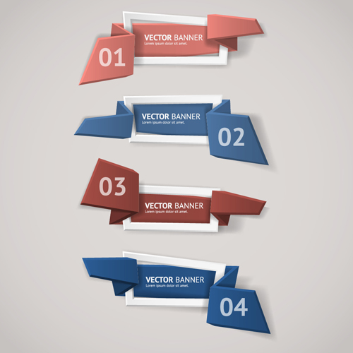 Origami business banners with numbered vector 01