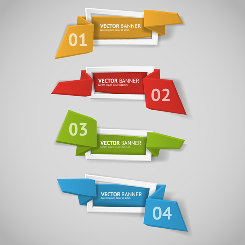 Origami business banners with numbered vector 02