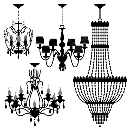 Ornate chandelier vector silhouette set 02
