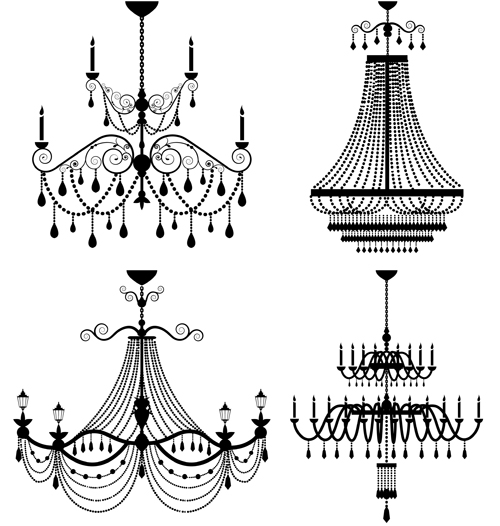 Ornate chandelier vector silhouette set 15